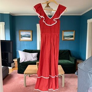 Christy Dawn Red Maxi Dress with White Trim nwot small